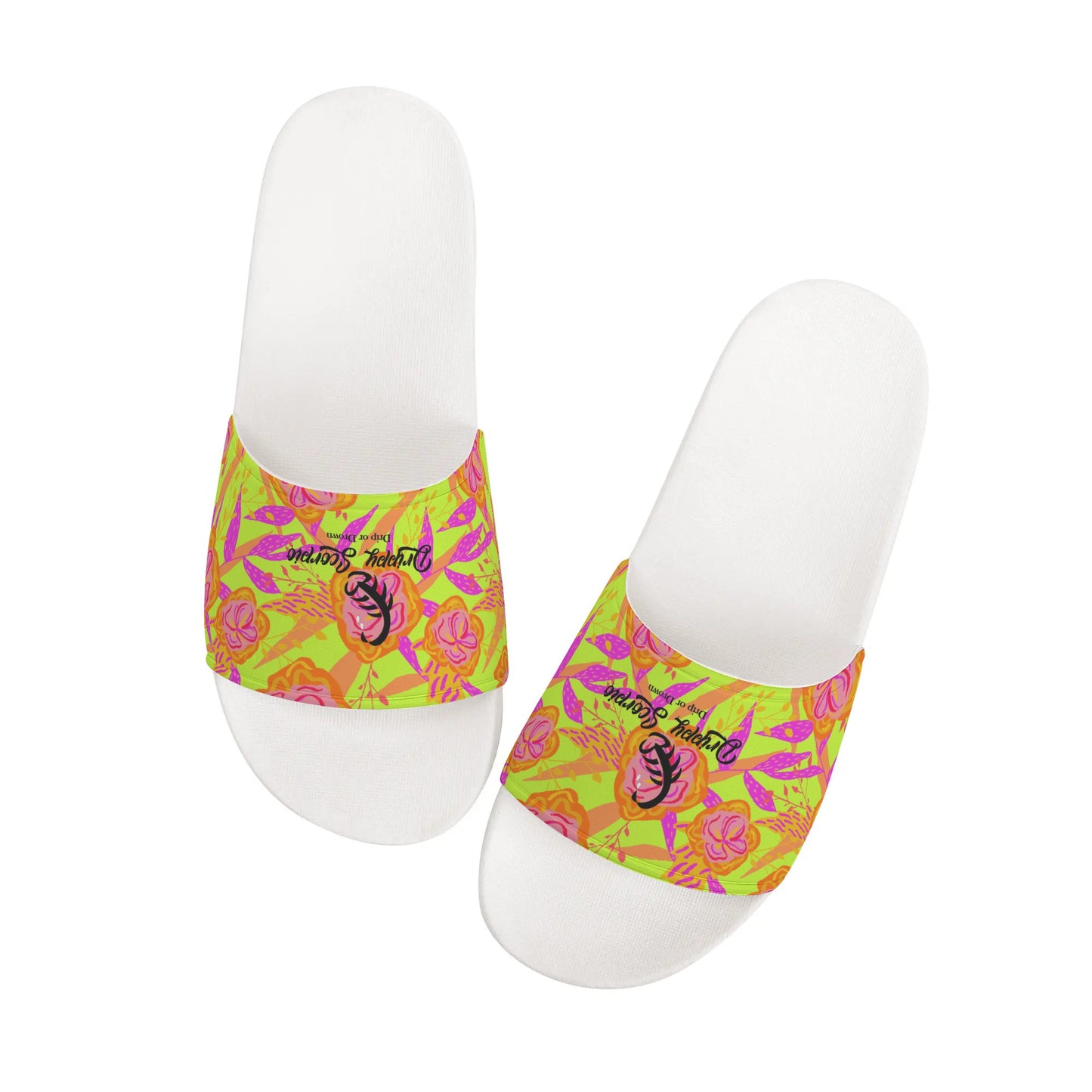 Lime Flowers Womens Slide Sandals