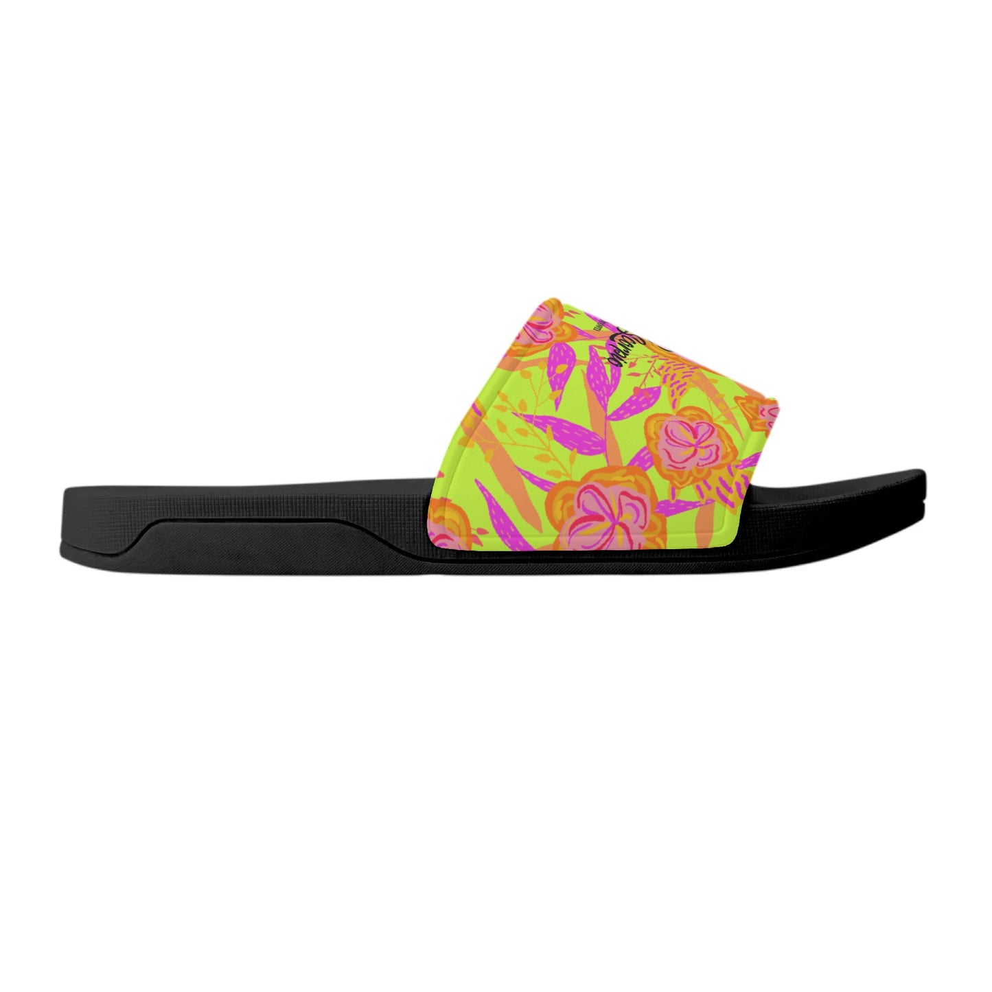 Lime Flowers Womens Slide Sandals