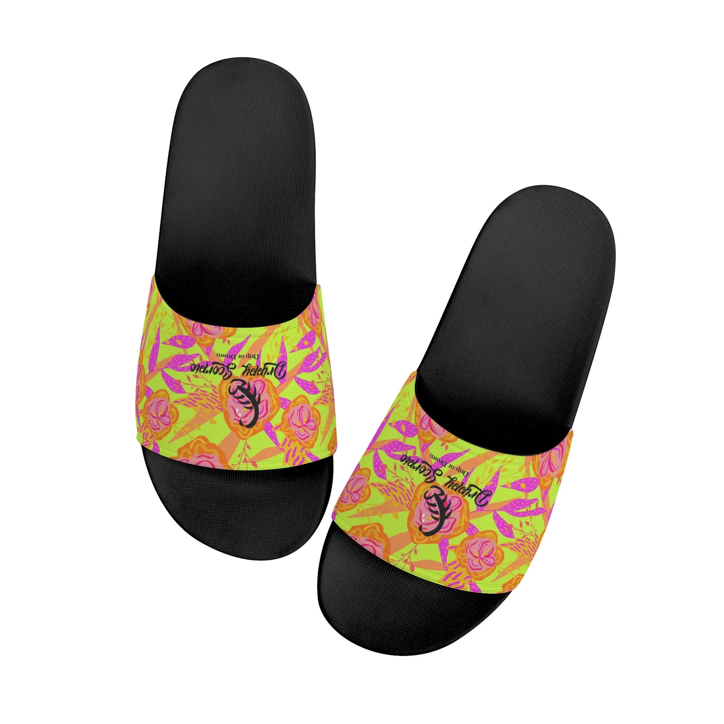 Lime Flowers Womens Slide Sandals