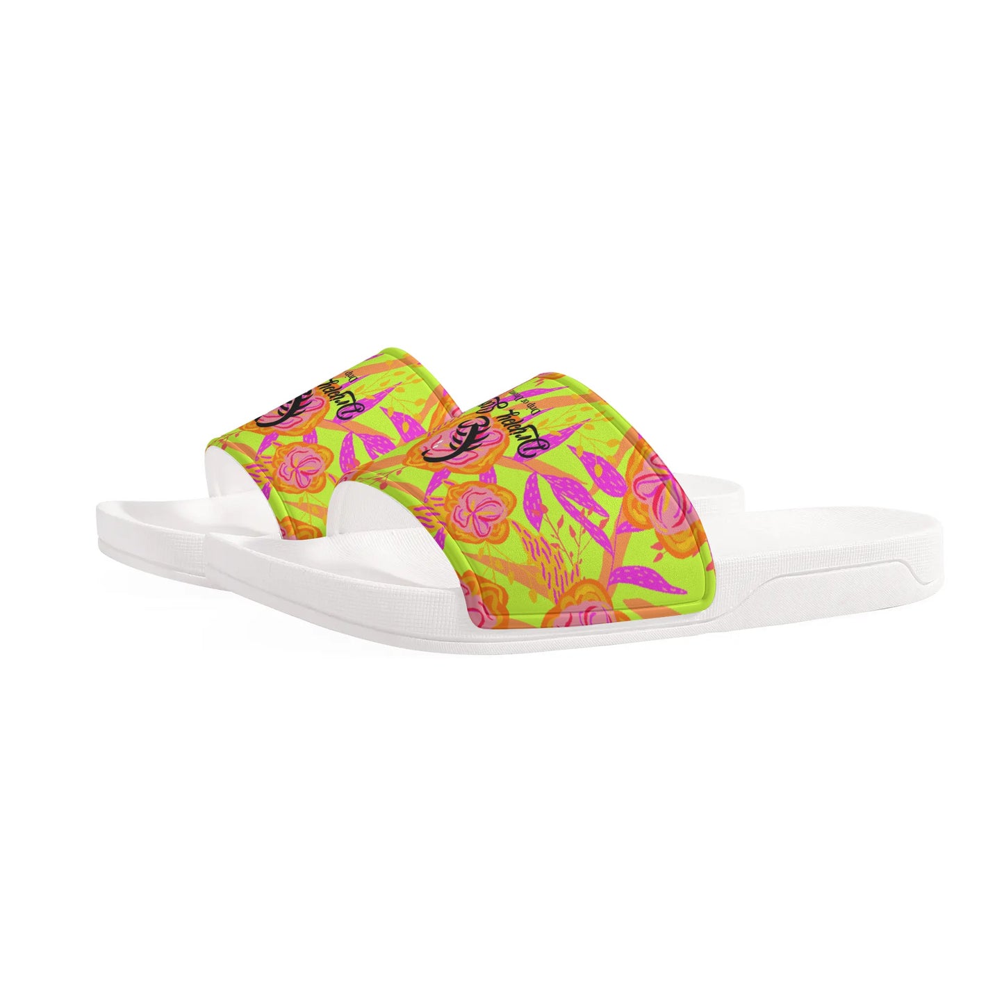 Lime Flowers Womens Slide Sandals