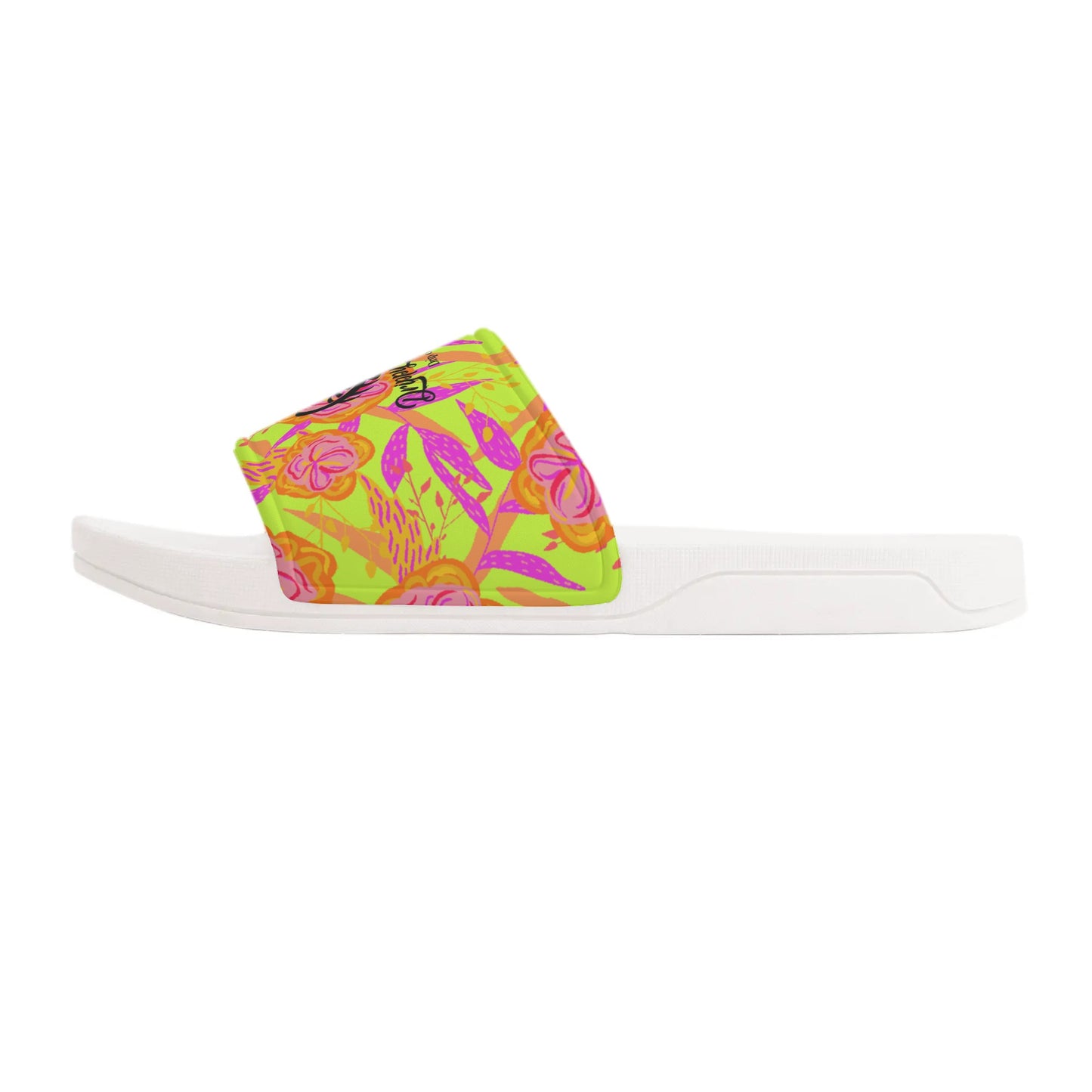 Lime Flowers Womens Slide Sandals