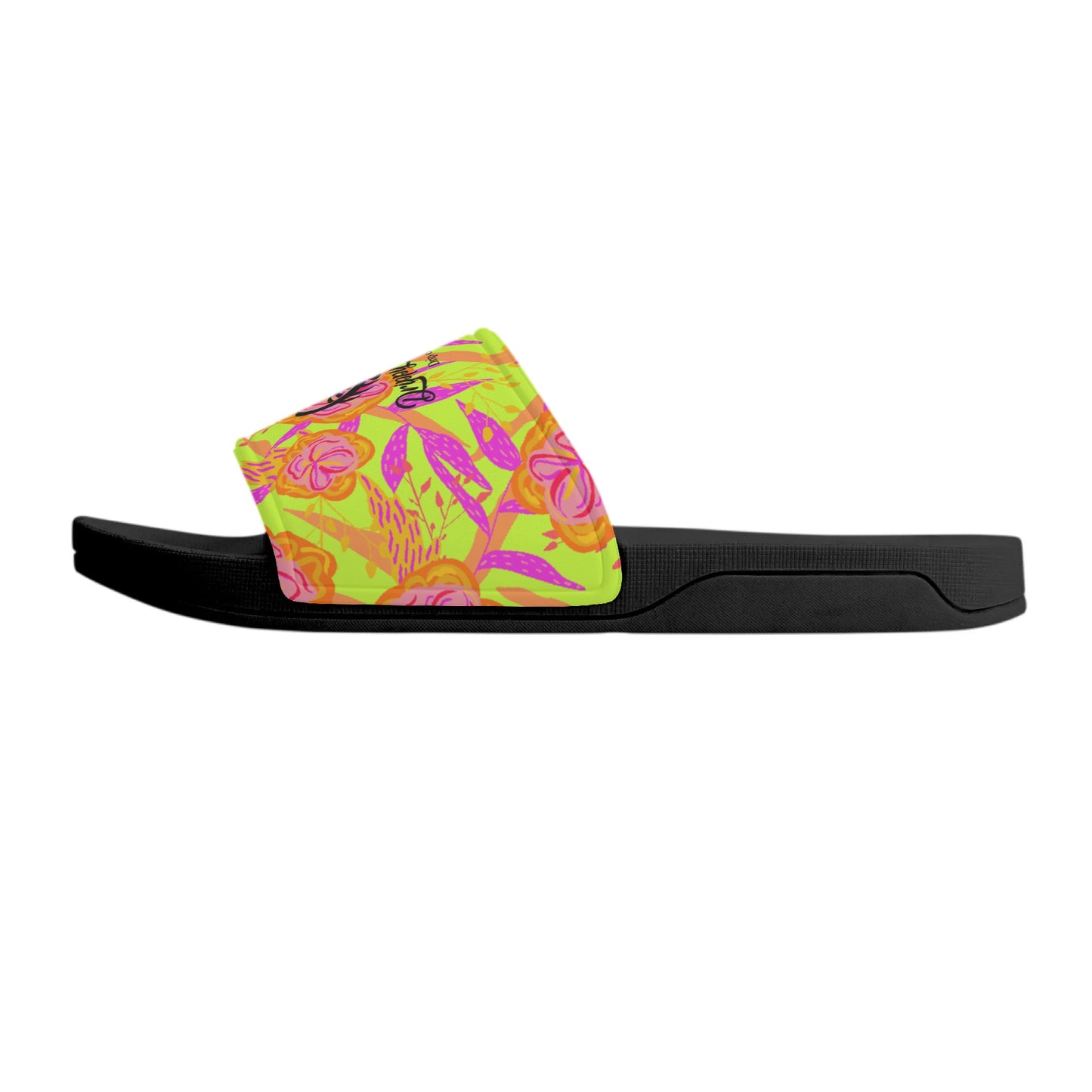 Lime Flowers Womens Slide Sandals