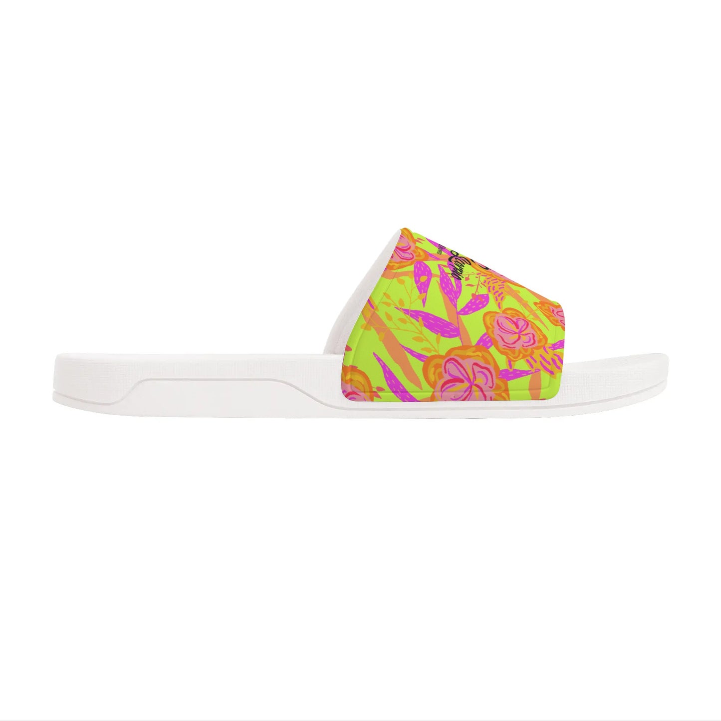 Lime Flowers Womens Slide Sandals