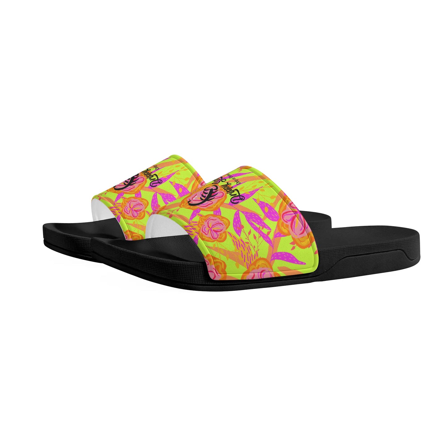 Lime Flowers Womens Slide Sandals