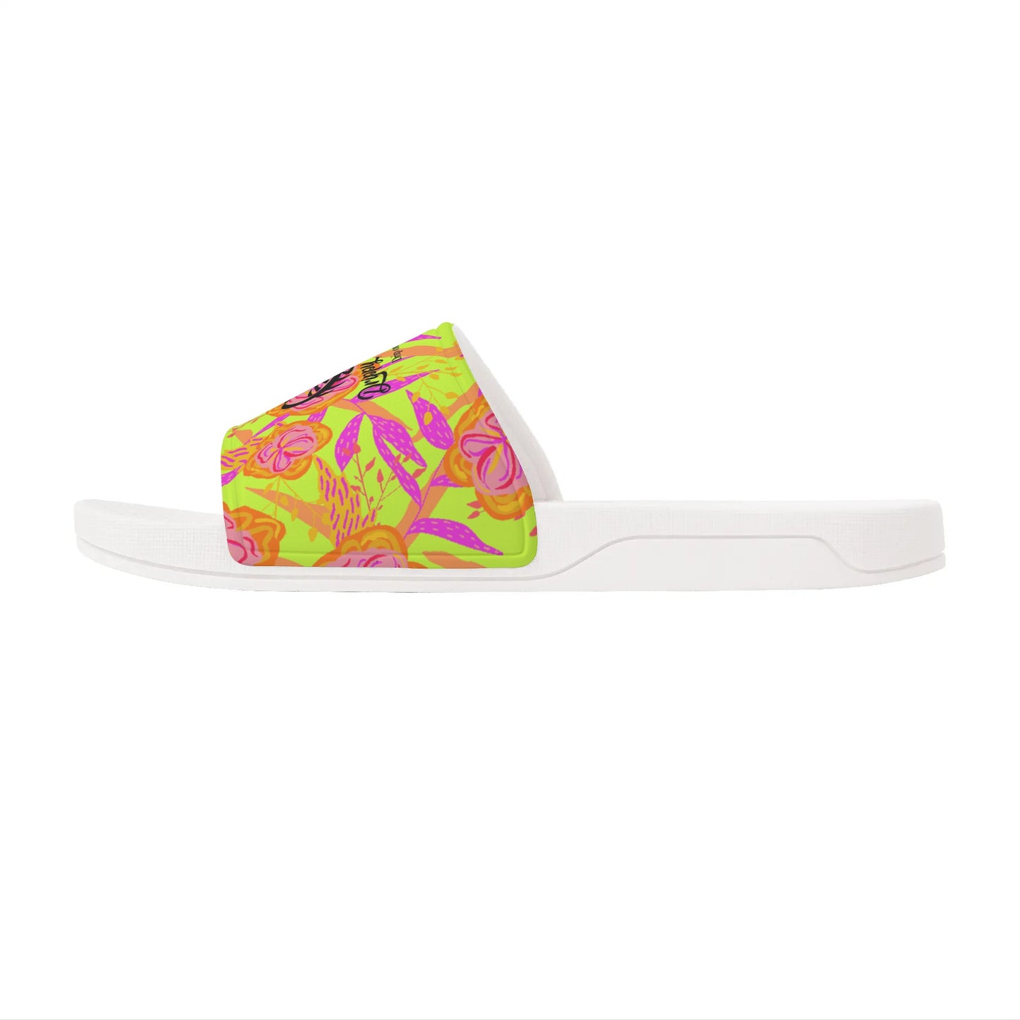 Lime Flowers Womens Slide Sandals