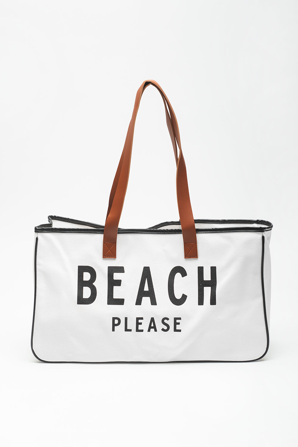 White BEACH PLEASE Print Large Canvas Tote Bag